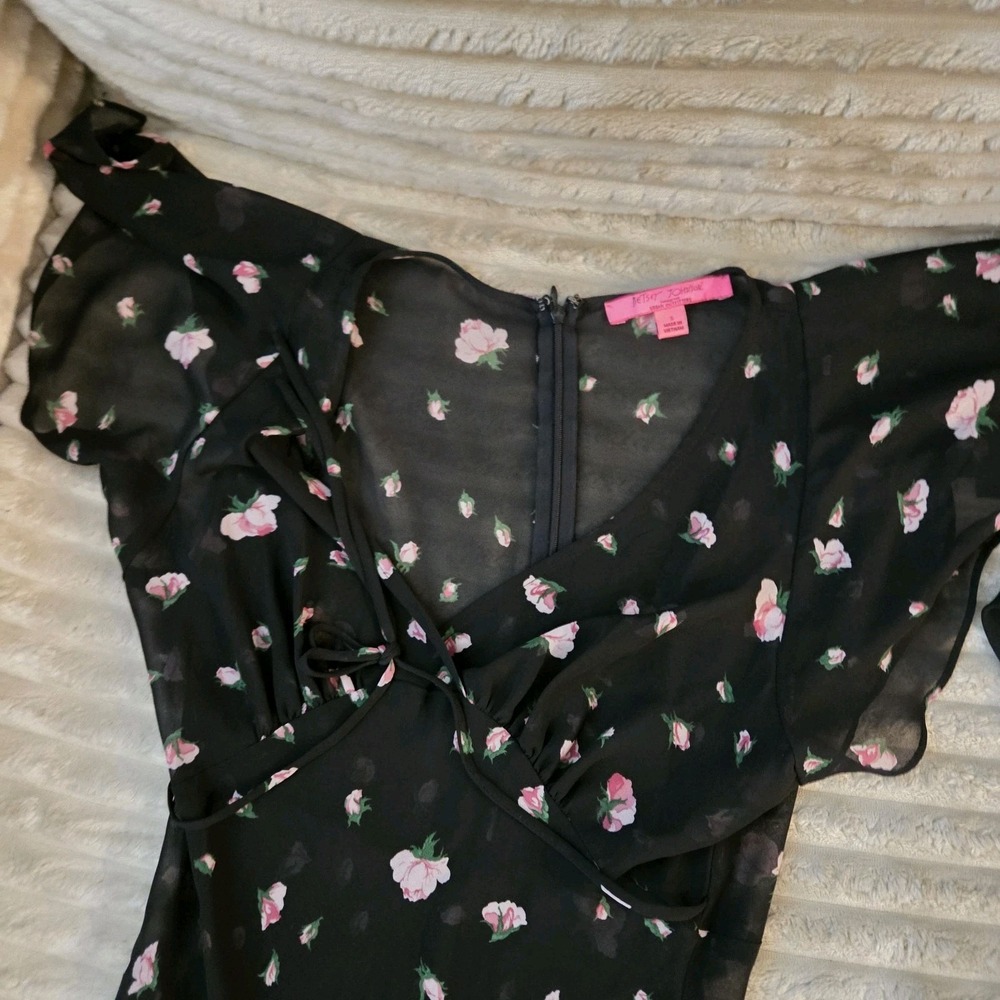 Y2K Betsey Johnson Urban Outfitters S Rosebud Maxi Dress Black Pink With Slip - Picture 3 of 14